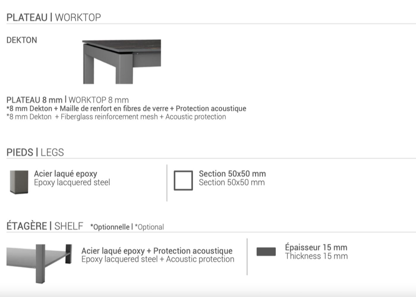 Table basse forme rectangle ou carree en dekton - couleurs et pieds acier laque - lakera mini par cancio